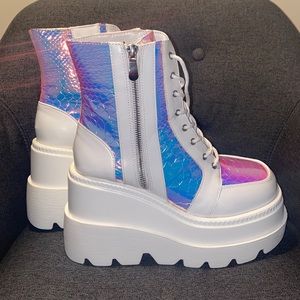 Pink Holographic Platform Rave Boots